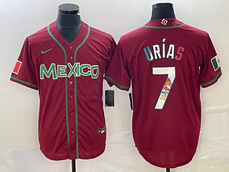 Men's Mexico Baseball #7 Julio Urías Red 2023 World Baseball Classic Stitched Jersey